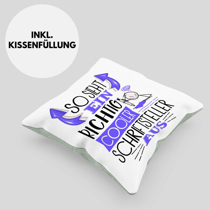 Schriftsteller Autor Kissen mit Füllung 40x40 Geschenk So Sieht Ein RIchtig Cooler Schriftsteller Autor Aus Geschenkidee Lustiger Spruch Geburtstag (Grau) Grün Trendation