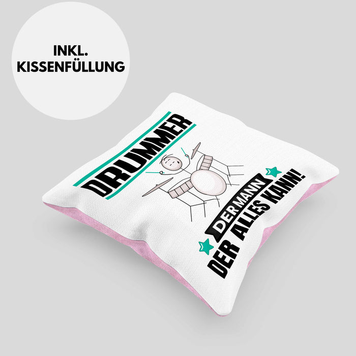 Drummer Kissen mit Füllung 40x40 Geschenk für Drummer Der Mann Der Alles Kann Geschenkidee zum Geburtstag (Grau) Rosa Trendation