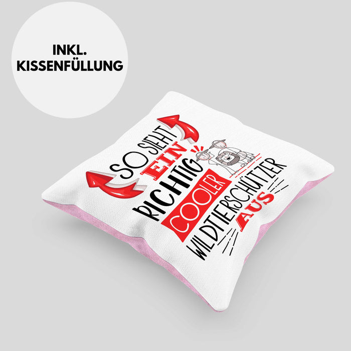 Wildtierschützer Kissen mit Füllung 40x40 So Sieht Ein Richtig Cooler Wildtierschützer Aus Geschenk Lustiger Spruch Geschenkidee (Grau) Rosa Trendation