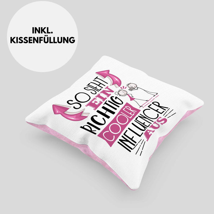 Influencer Kissen mit Füllung 40x40 Geschenk So Sieht Ein RIchtig Cooler Influencer Aus Geschenkidee Lustiger Spruch Geburtstag (Grau) Rosa Trendation