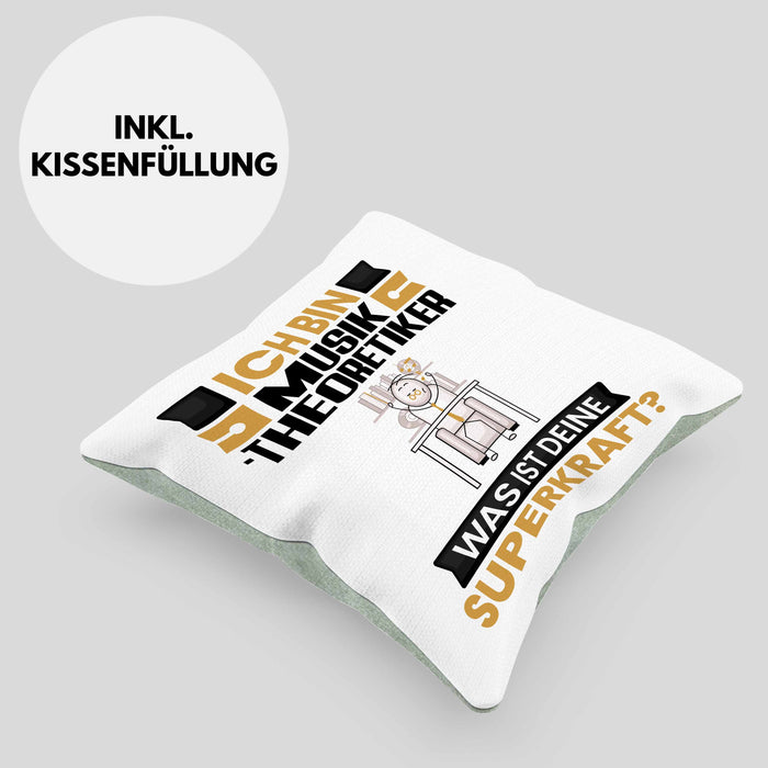 Musiktheoretiker Kissen mit Füllung 40x40 Geschenk für Musiktheoretiker Geburtstag Lustiger Spruch Was Ist Deine Superkraft (Grau) Grün Trendation