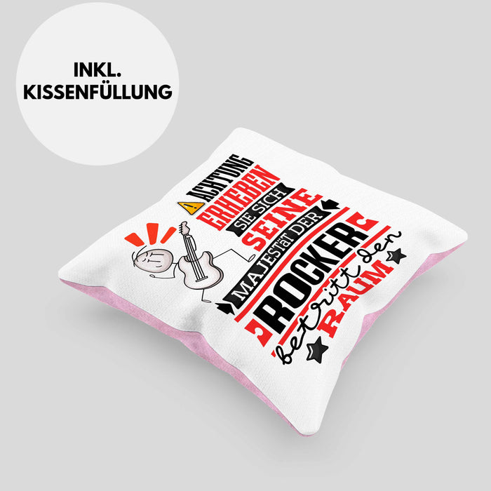 Rocker Geschenk Kissen mit Füllung 40x40 Lustiger Spruch Erheben Sie Sich Der Rocker Betritt den Raum (Grau) Rosa Trendation