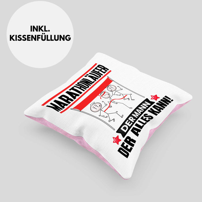 Marathonläufer Kissen mit Füllung 40x40 Geschenk für Marathonläufer Der Mann Der Alles Kann Geschenkidee zum Geburtstag (Grau) Rosa Trendation