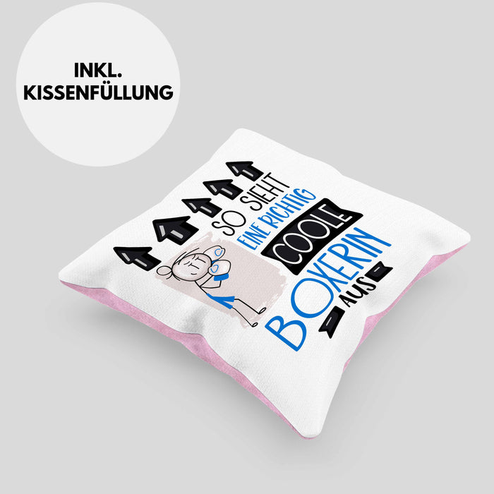 Boxerin Geschenk Kissen mit Füllung 40x40 Lustig Geschenkidee für Boxerin Geburtstag So Sieht Eine Richtig Coole Boxerin Aus Frauen Spruch (Grau) Rosa Trendation