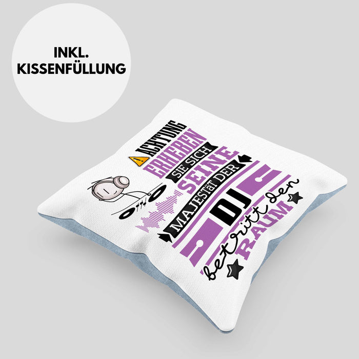DJ Geschenk Kissen mit Füllung 40x40 Lustiger Spruch Erheben Sie Sich Der DJ Betritt den Raum (Grau) Blau Trendation