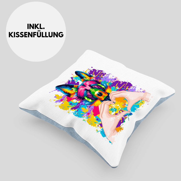 Schäferhund Besitzer Farbe Love Kissen mit Füllung 40x40 Geschenk Lustiger Spruch Geschenkidee Schäferhund Besitzerin (Grau) Blau Trendation