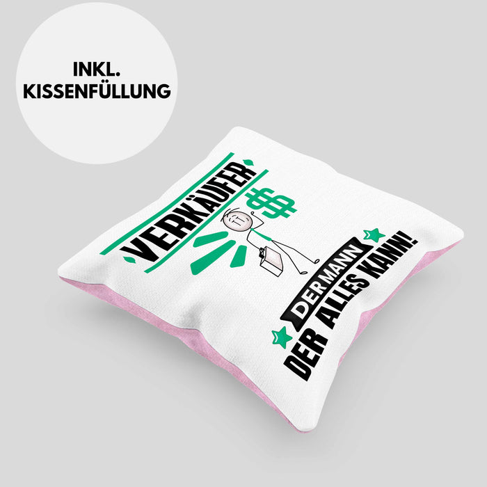 Verkäufer Kissen mit Füllung 40x40 Geschenk für Verkäufer Der Mann Der Alles Kann Geschenkidee zum Geburtstag (Grau) Rosa Trendation