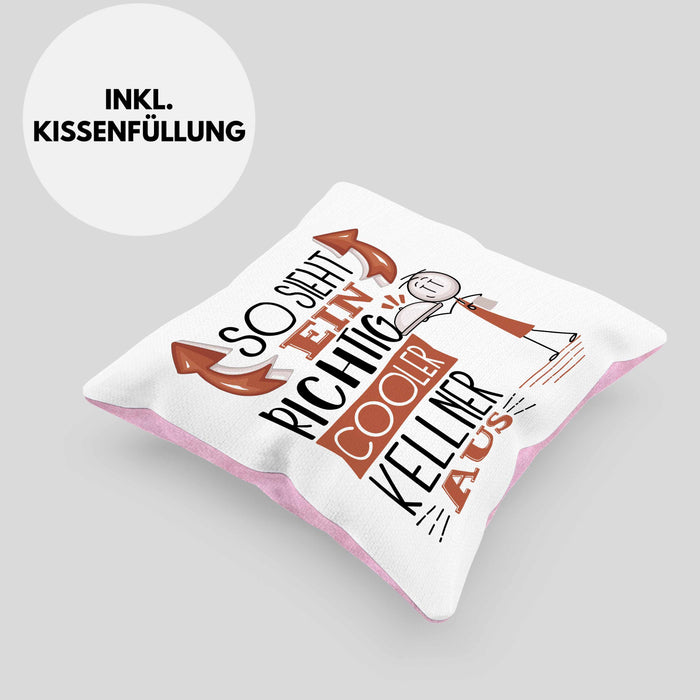 Kellner Kissen mit Füllung 40x40 Geschenk So Sieht Ein RIchtig Cooler Kellner Aus Geschenkidee Lustiger Spruch Geburtstag (Grau) Rosa Trendation