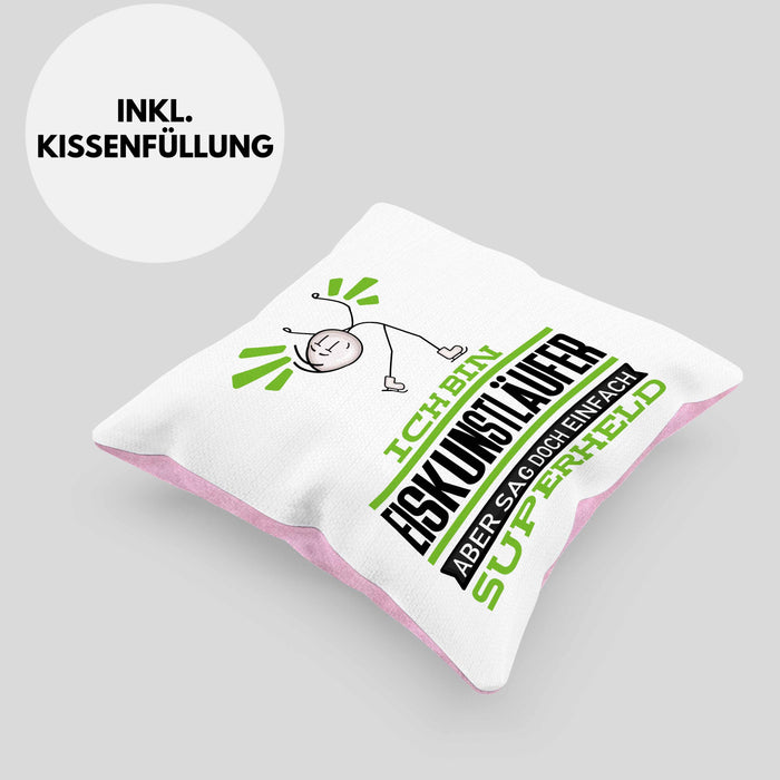 Eiskunstläufer Geschenk Kissen mit Füllung 40x40 Ich Bin Eiskunstläufer Aber Sag Doch Einfach Superheld Lustige Geschenkdiee für Eiskunstläufer (Grau) Rosa Trendation