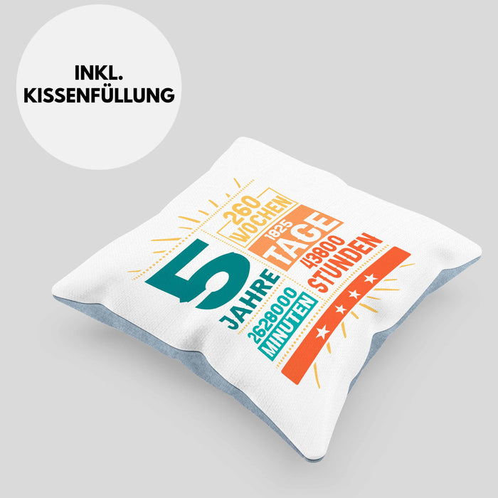5. Geburtstag Kissen mit Füllung 40x40 Geschenk 5Er Geburtstag Geschenkidee Jungs Mädchen (Grau) Blau Trendation