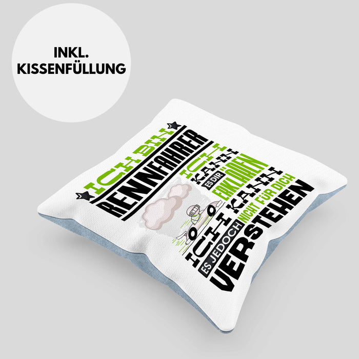 Rennfahrer Geschenk Kaffee-Kissen mit Füllung 40x40 Geschenkidee für Rennfahrer Ich Bin Rennfahrer Ich Kann Es Dir Erklären Jedoch Nicht Für Dich Verstehen Spruch Lustig (Grau) Blau Trendation