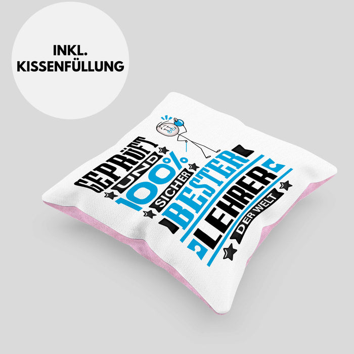 Lehrer Geschenk Lustiger Spruch für Lehrer Geschenkidee Bester Lehrer Der WeltKissen mit Füllung 40x40 (Grau) Rosa Trendation