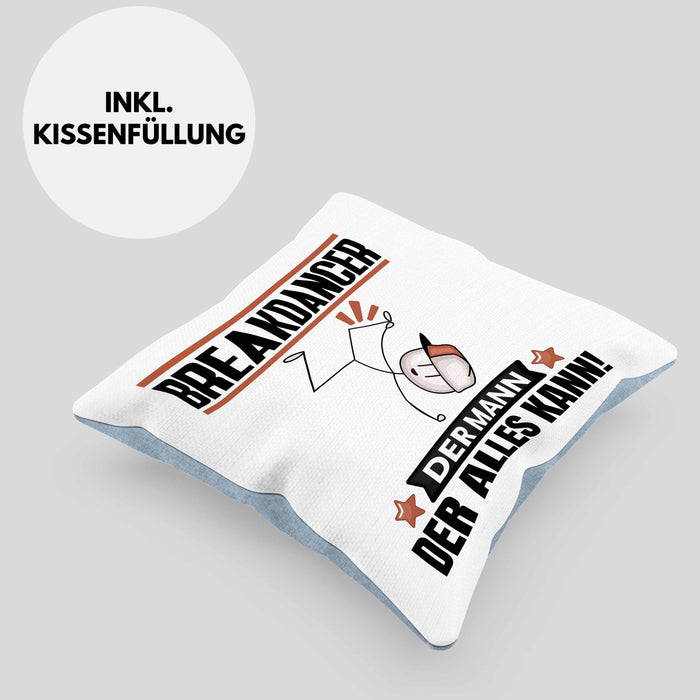 Breakdancer Kissen mit Füllung 40x40 Geschenk für Breakdancer Der Mann Der Alles Kann Geschenkidee zum Geburtstag (Grau) Blau Trendation