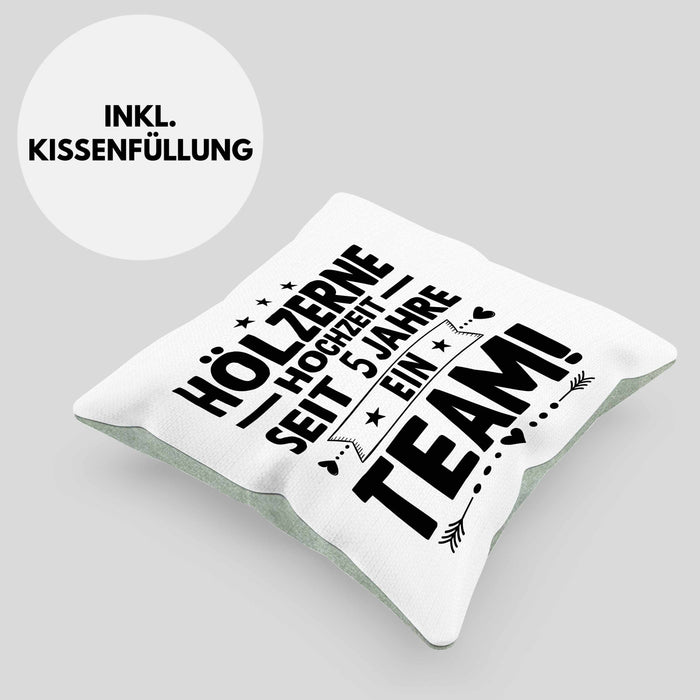 Hölzerne Hochzeit Kissen mit Füllung 40x40 Geschenk Ehemann Ehefrau Partner 5 Jahre Ein Team (Grau) Grün Trendation