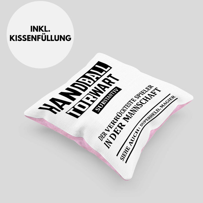 Handball Torwart Geschenk Kissen mit Füllung 40x40 Geschenkidee Handball-Spieler Handballspielerin Mädchen Jungs (Grau) Rosa Trendation