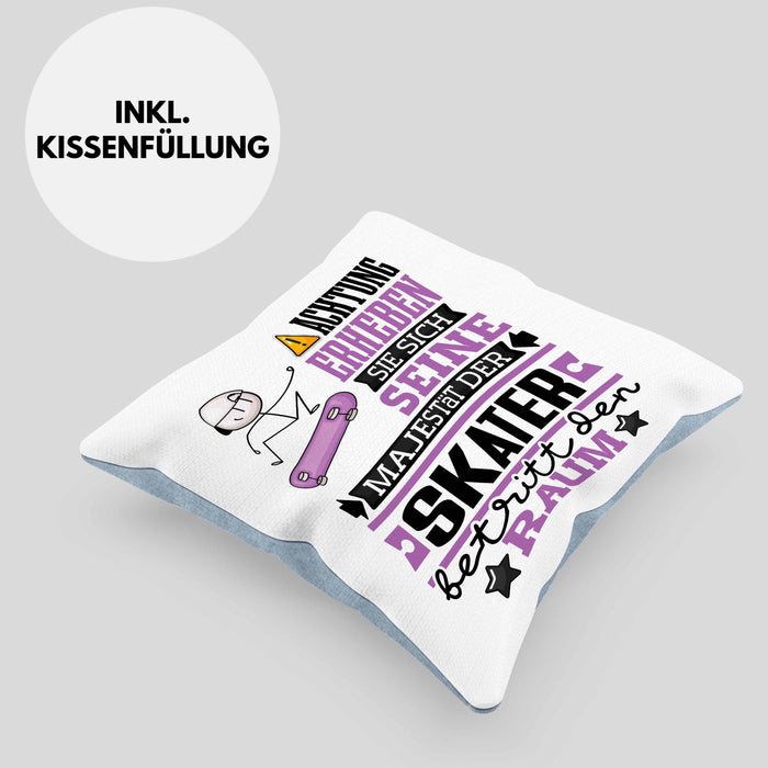 Skater Geschenk Kissen mit Füllung 40x40 Lustiger Spruch Erheben Sie Sich Der Skater Betritt den Raum (Grau) Blau Trendation