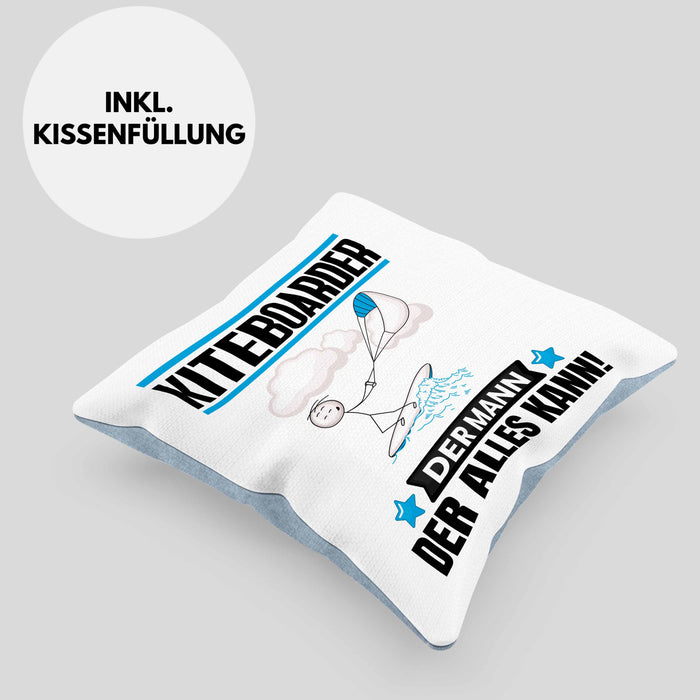 Kiteboarder Kissen mit Füllung 40x40 Geschenk für Kiteboarder Der Mann Der Alles Kann Geschenkidee zum Geburtstag (Grau) Blau Trendation