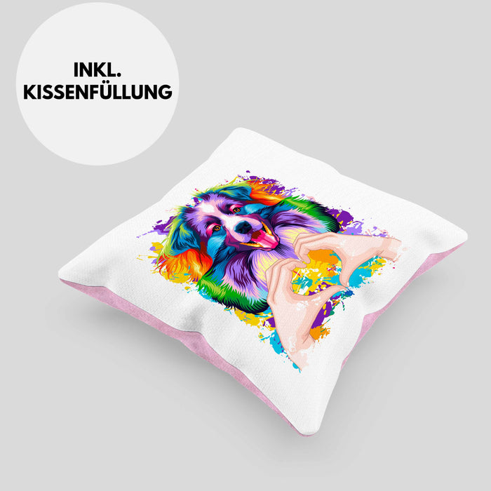 Australian Shepherd Besitzer Farbe Love Kissen mit Füllung 40x40 Geschenk Lustiger Spruch Geschenkidee Australian Shepherd Besitzerin (Grau) Rosa Trendation
