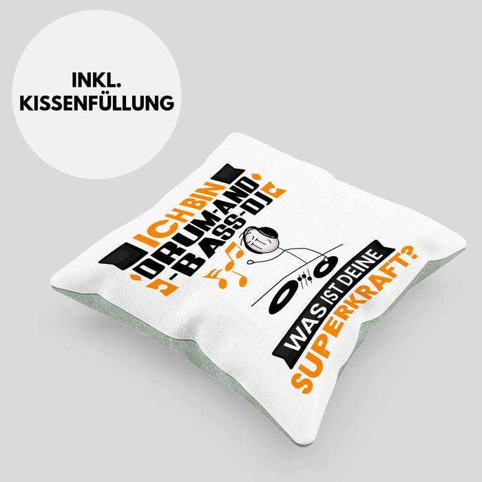 Drum-and-Bass-DJ Kissen mit Füllung 40x40 Geschenk für Drum-and-Bass-DJ Geburtstag Lustiger Spruch Was Ist Deine Superkraft (Grau) Grün Trendation
