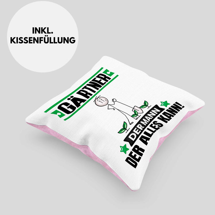 Gärtner Kissen mit Füllung 40x40 Geschenk für Gärtner Der Mann Der Alles Kann Geschenkidee zum Geburtstag (Grau) Rosa Trendation