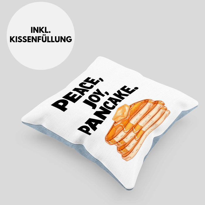 Peace Joy Pancake Kissen mit Füllung 40x40 Geschenk Pfannkuchen Eierkuchen Liebhaber (Grau) Blau Trendation
