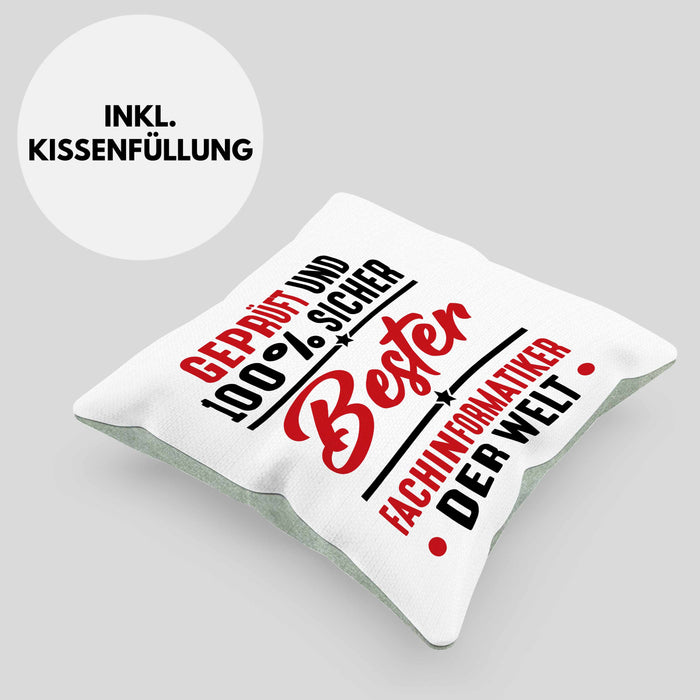 Fachinformatiker Geschenk Kissen mit Füllung 40x40 Geprüft Sicher Geschenkdiee für Fach-Finformatiker Geschenkdiee Spruch (Grau) Grün Trendation