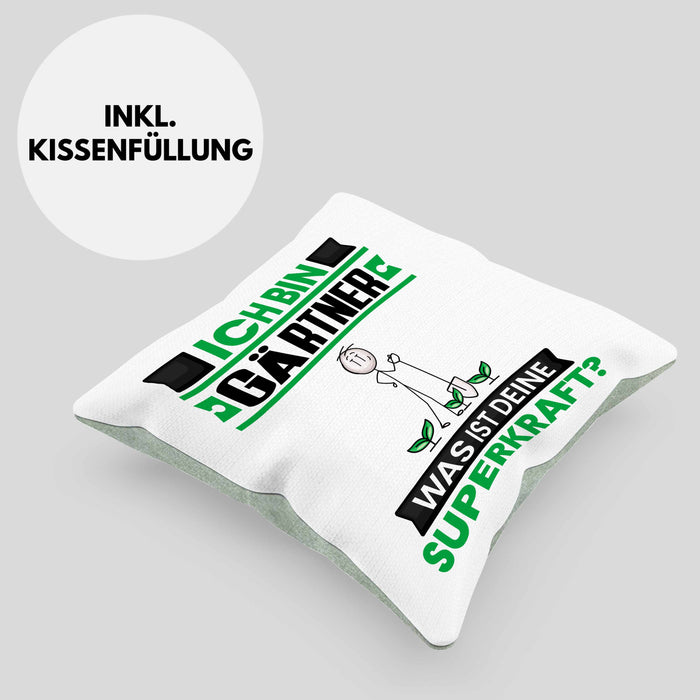Gärtner Kissen mit Füllung 40x40 Geschenk für Gärtner Geburtstag Lustiger Spruch Was Ist Deine Superkraft (Grau) Grün Trendation