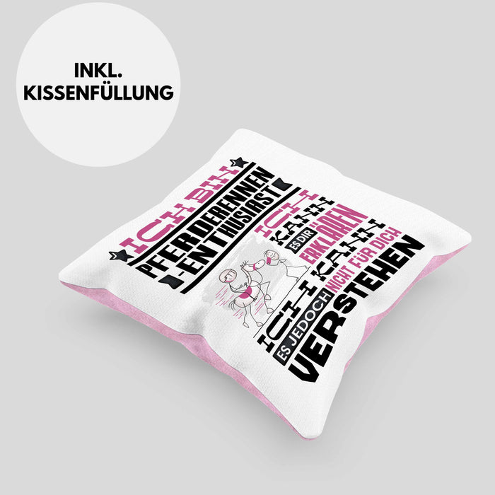 Pferderennen-Enthusiast Geschenk Kaffee-Kissen mit Füllung 40x40 Geschenkidee für Pferderennen-Enthusiast Ich Bin Pferderennen-Enthusiast Ich Kann Es Dir Erklären Jedoch Nicht Für Dich Verstehen Spruch Lustig (Grau) Rosa Trendation
