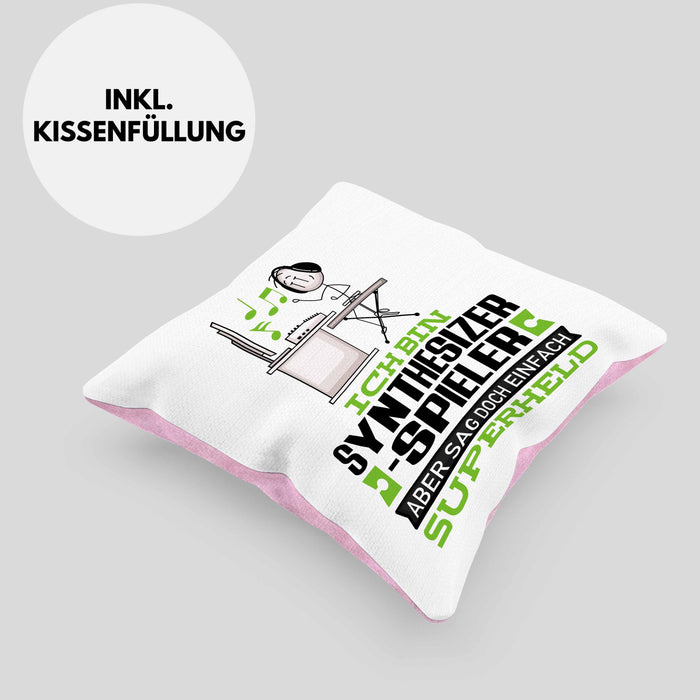 Synthesizer-Spieler Geschenk Kissen mit Füllung 40x40 Ich Bin Synthesizer-Spieler Aber Sag Doch Einfach Superheld Lustige Geschenkdiee für Synthesizer-Spieler (Grau) Rosa Trendation