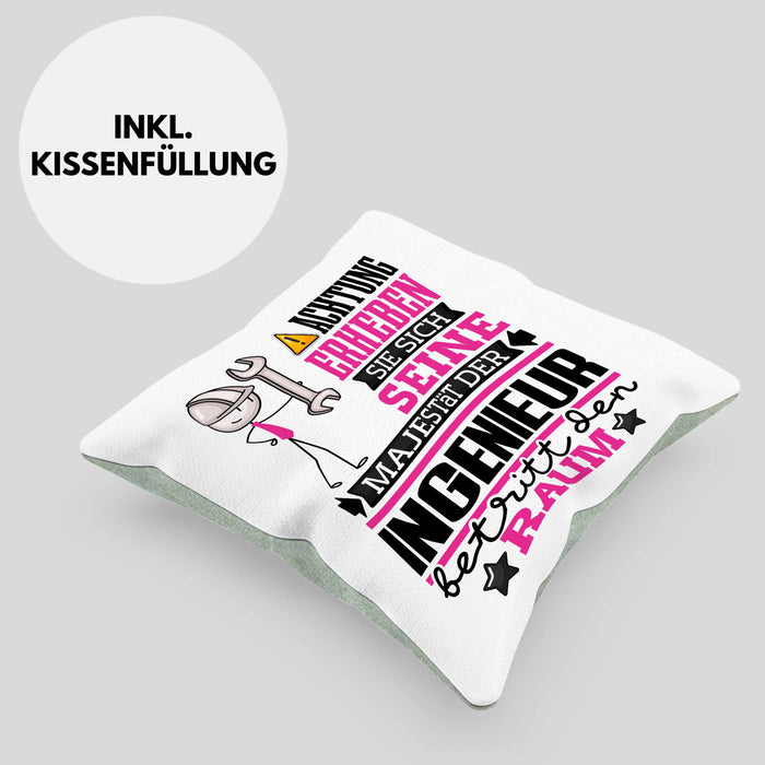 Ingenieur Geschenk Kissen mit Füllung 40x40 Lustiger Spruch Erheben Sie Sich Der Ingenieur Betritt den Raum (Grau) Grün Trendation