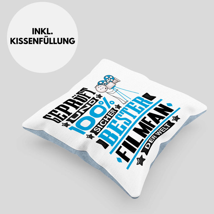 Filmfan Geschenk Lustiger Spruch für Filmfan Geschenkidee Bester Filmfan Der WeltKissen mit Füllung 40x40 (Grau) Blau Trendation