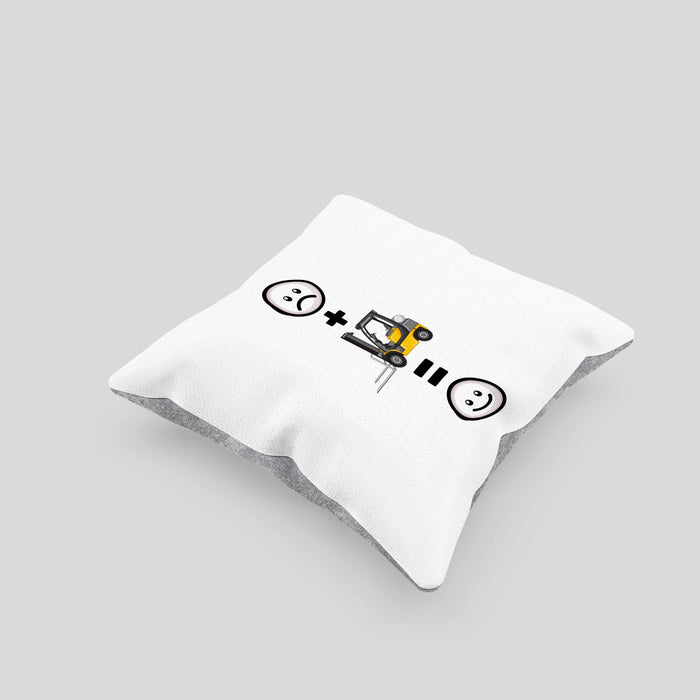 Gabelstapler Kissen mit Füllung 40x40 Geschenk für Lagerist Lagerarbeiter Lustige Geschenkidee :( + Gabelstapler = :) (Grau) Grau Trendation