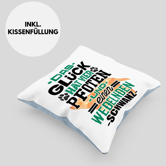 Hundebesitzer Kissen mit Füllung 40x40 Geschenk Glück Hat 4 Pfoten und Wedelnden Schwanz Geschenkidee Hunde Mama Frauchen Herrchen (Grau) Blau Trendation