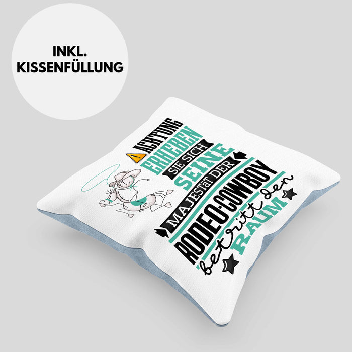 Rodeo-Cowboy Geschenk Kissen mit Füllung 40x40 Lustiger Spruch Erheben Sie Sich Der Rodeo-Cowboy Betritt den Raum (Grau) Blau Trendation