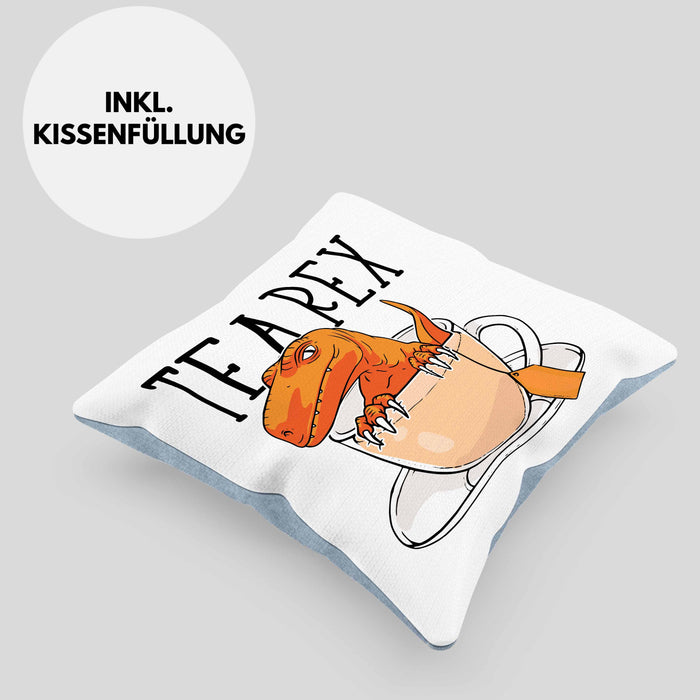 Dinosaurier Kissen mit Füllung 40x40 Geschenk Tea Rex Kissen mit Füllung 40x40 Geschenk Dino T-Rex Geschenk Für Jungs (Grau) Blau Trendation