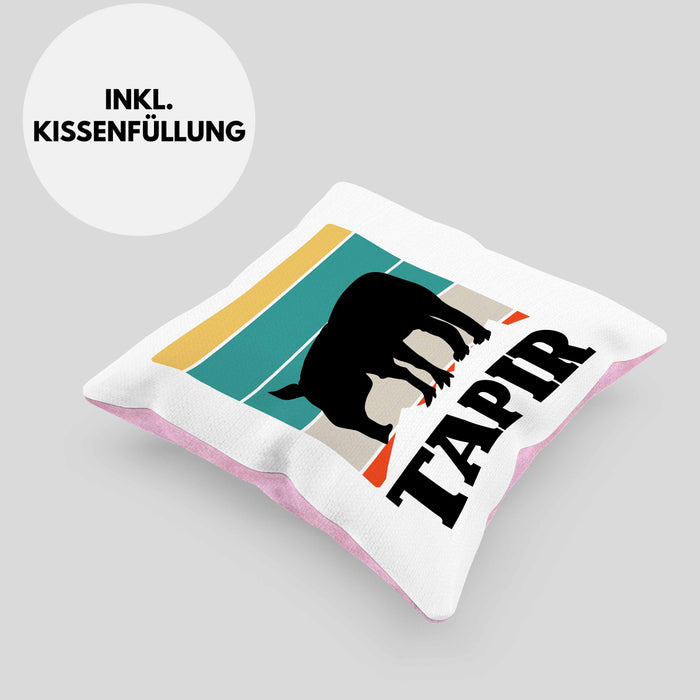 Lustige Tapir Kissen mit Füllung 40x40 Geschenk Tapir Liebhaber Grafik Retro (Grau) Rosa Trendation