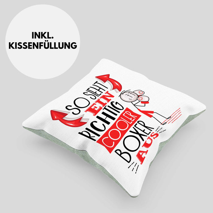 Boxer Kissen mit Füllung 40x40 Geschenk So Sieht Ein Richtig Cooler Boxer Aus Geschenkidee Spruch Lustig (Grau) Grün Trendation