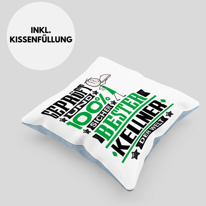 Kellner Geschenk Lustiger Spruch für Kellner Geschenkidee Bester Kellner Der WeltKissen mit Füllung 40x40 (Grau) Blau Trendation