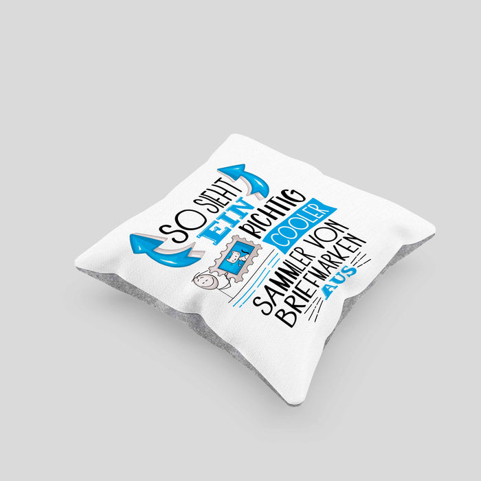 Sammler von Briefmarken Kissen mit Füllung 40x40 So Sieht Ein Richtig Cooler Sammler von Briefmarken Aus Geschenk Lustiger Spruch Geschenkidee (Grau) Grau Trendation