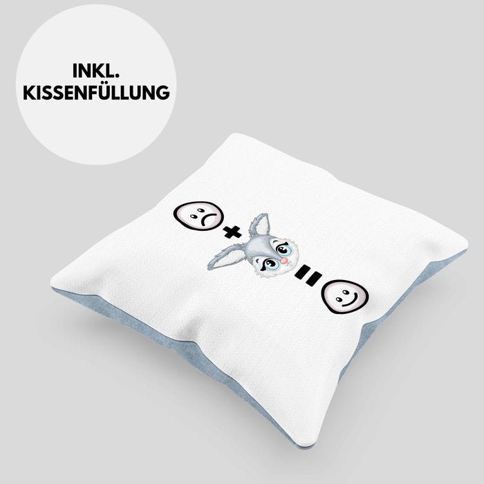 Kaninchen Kissen mit Füllung 40x40 Geschenk für Kaninchen Kanickel Hasen Besitzer Lustige Geschenkidee :( + Hase = :) Geburtstag (Grau) Blau Trendation