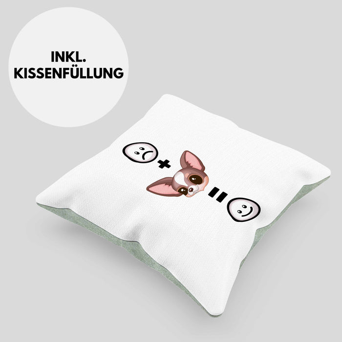 Chihuahua Kissen mit Füllung 40x40 Geschenk für Chihuahua Besitzer Lustige Geschenkidee :( + Chihuahua = :) (Grau) Grün Trendation