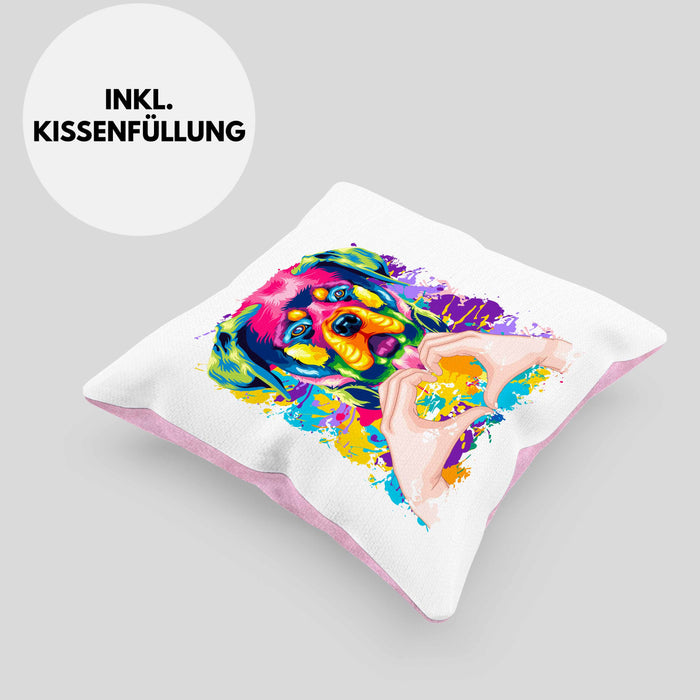 Rottweiler Besitzer Farbe Love Kissen mit Füllung 40x40 Geschenk Lustiger Spruch Geschenkidee Rottweiler Besitzerin (Grau) Rosa Trendation