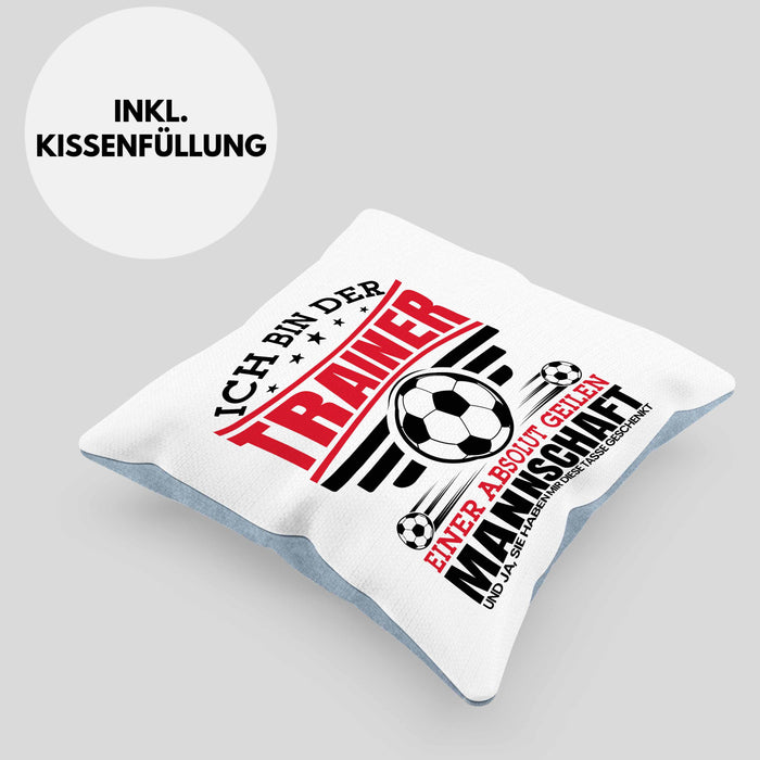 Fußball-Trainer Kissen mit Füllung 40x40 Geschenk Coach Bester Trainer Ich Bin Der Trainer Einer Absolut Geilen Mannschaft Und Ja Sie Haben Mir Diese Kissen mit Füllung 40x40 Geschenkt (Grau) Blau Trendation
