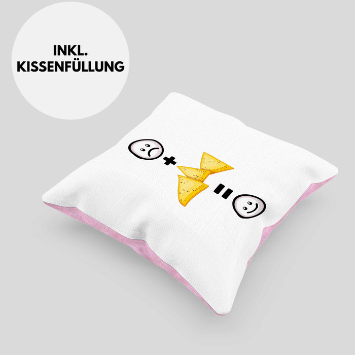 Nachos Kissen mit Füllung 40x40 Geschenk für Nacho-Liebhaber Lustige Geschenkidee :( + Nachos = :) Geburtstag (Grau) Rosa Trendation