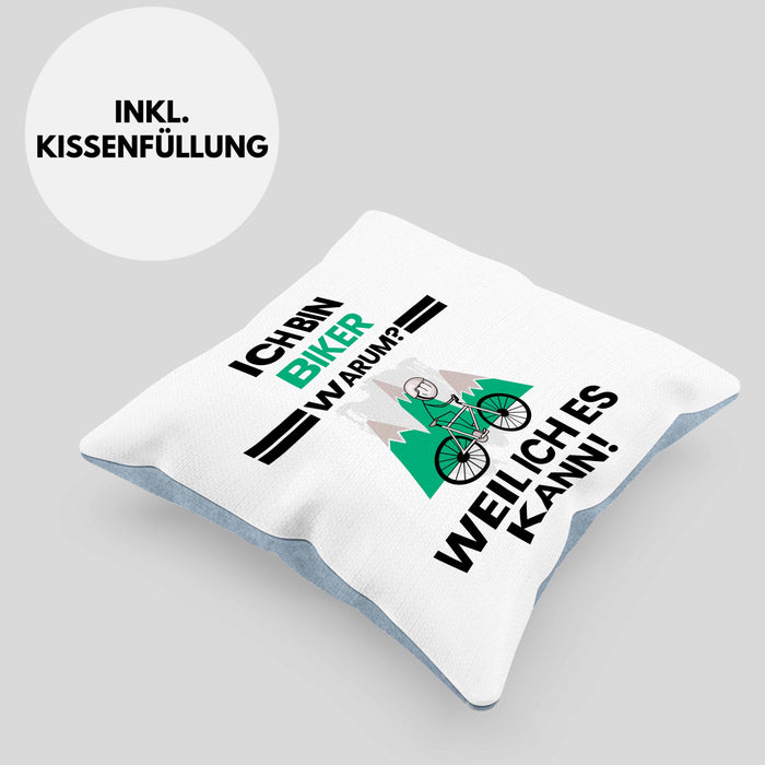 Biker Geschenk Kissen mit Füllung 40x40 Lustiger Spruch Ich Bin Biker Warum Weil Ich Es Kann Geschenkidee Bester Biker Geburtstag (Grau) Blau Trendation