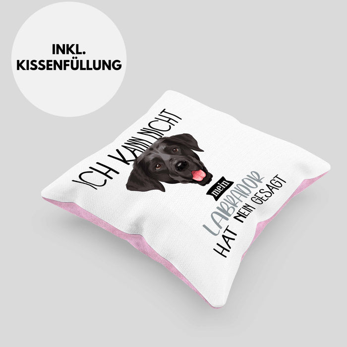 Labrador Besitzer Kissen mit Füllung 40x40 Geschenk Lustiger Spruch Geschenkidee Ich Kann Nicht Mein Labrador Hat Nein Gesagt (Grau) Rosa Trendation