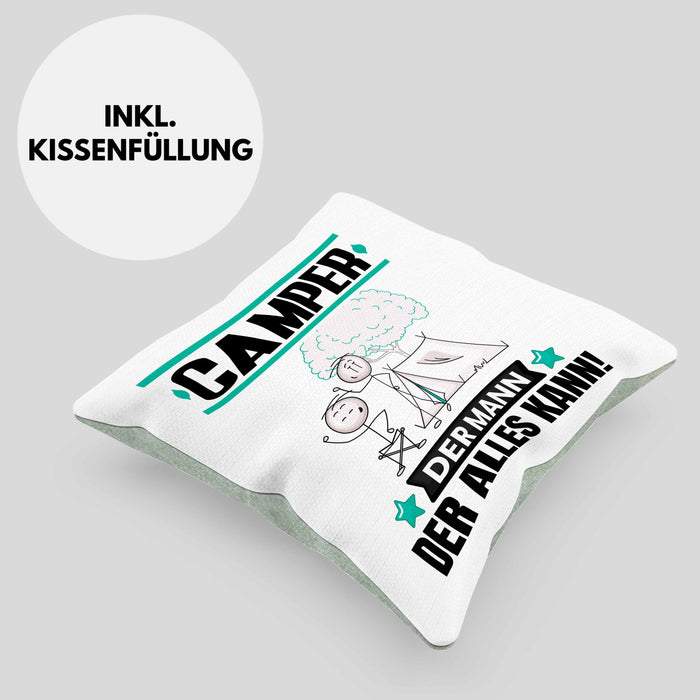 Camper Kissen mit Füllung 40x40 Geschenk für Camper Der Mann Der Alles Kann Geschenkidee zum Geburtstag (Grau) Grün Trendation