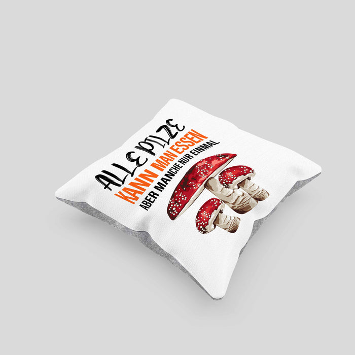 Pilzsammler Geschenk Kissen mit Füllung 40x40 Pilze Sammeln Geschenkidee Pilzsucher Pilzliebhaber (Grau) Grau Trendation