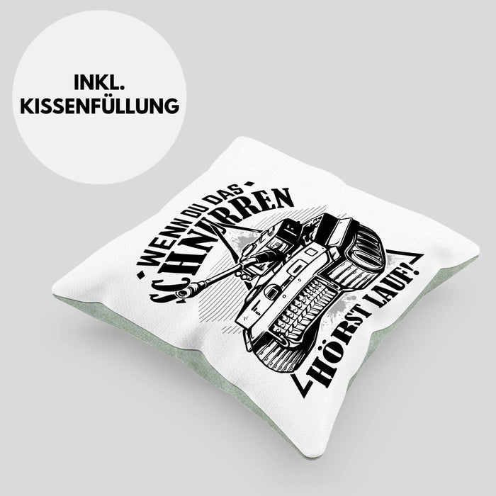 Panzerfahrer Kissen mit Füllung 40x40 Geschenk Schnurren Panzer Wenn Du Das Schnurren Hörst Lauf (Grau) Grün Trendation