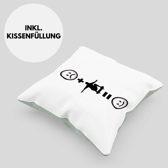 Skateboard Kissen mit Füllung 40x40 Geschenk für Skater Skateboarder Geburtstag Lustige Geschenkidee :( + Skaten = :) (Grau) Grün Trendation